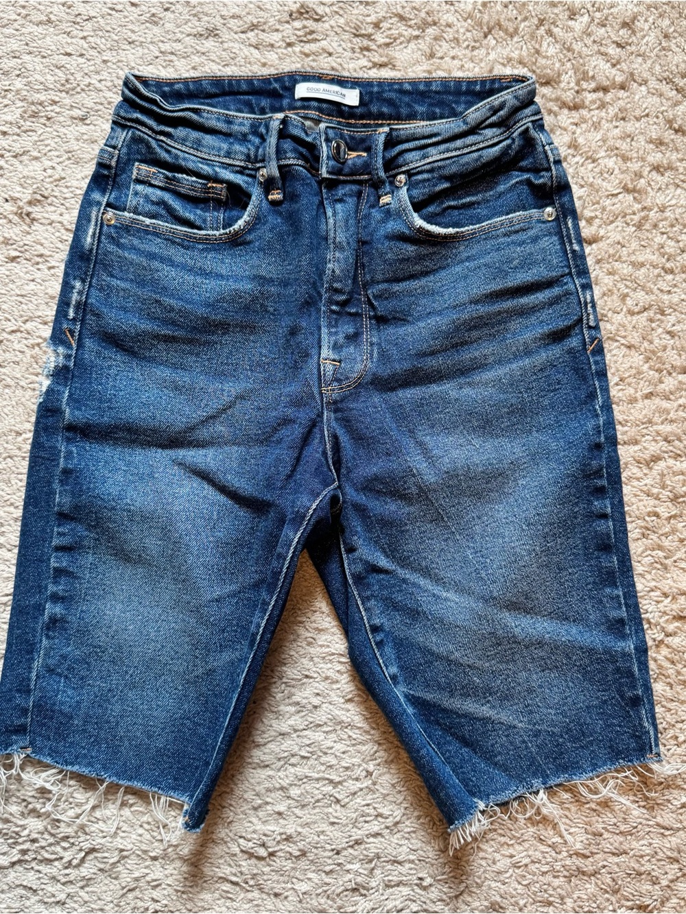 Good American high rise denim shorts